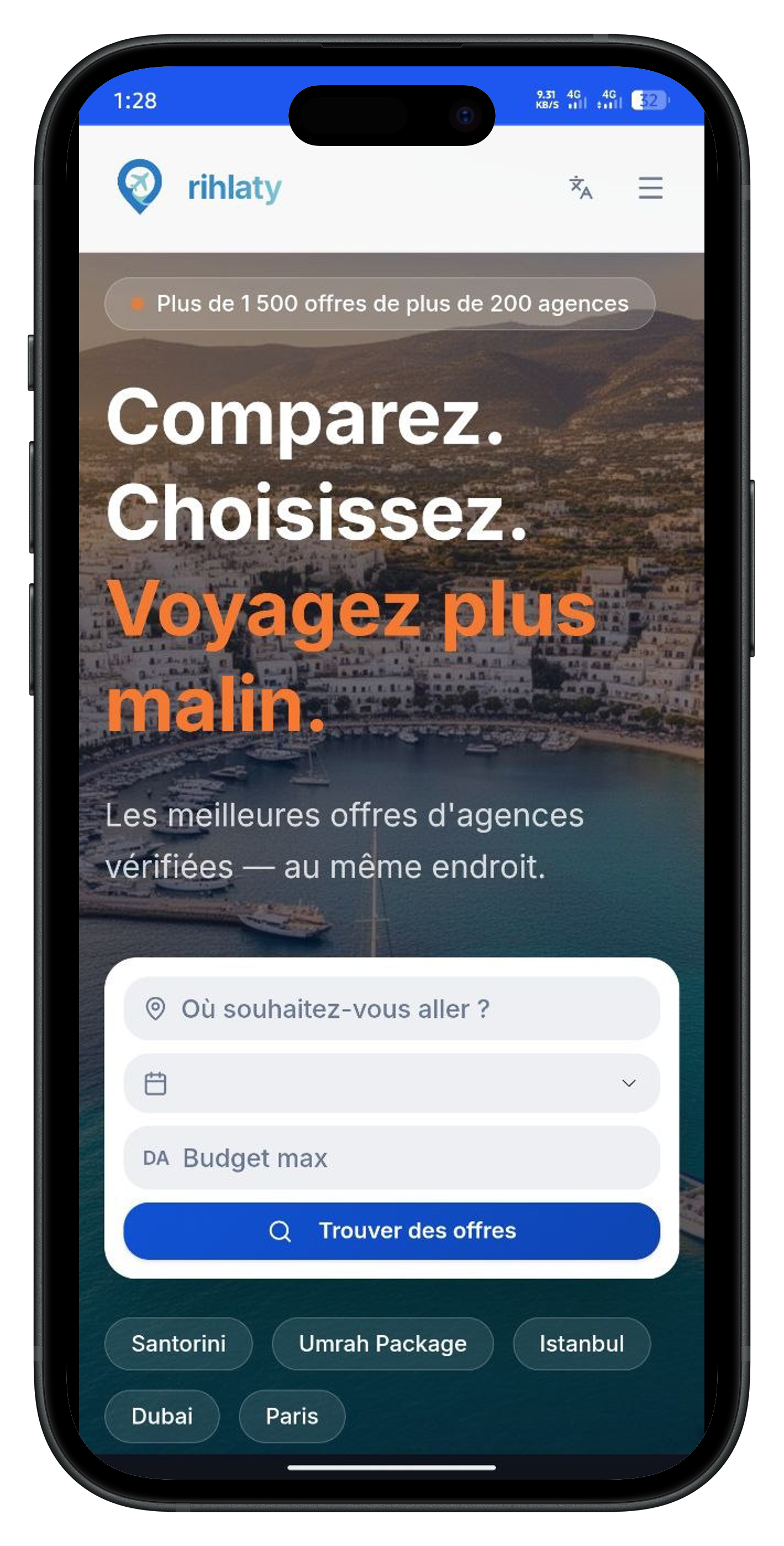 Rihlaty homepage — compare travel offers and AI recommendations from verified agencies